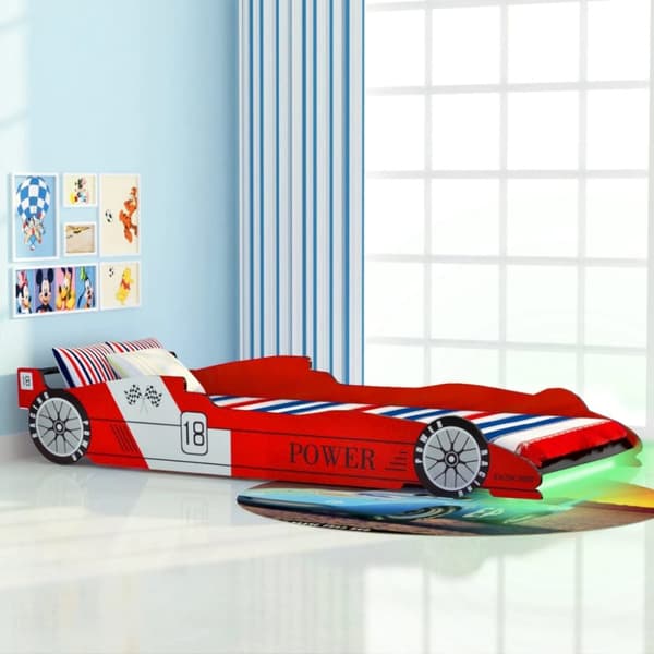 The Living Store LED Barnsäng racerbil 90x200 cm röd - Spjälsängar & barnsängar