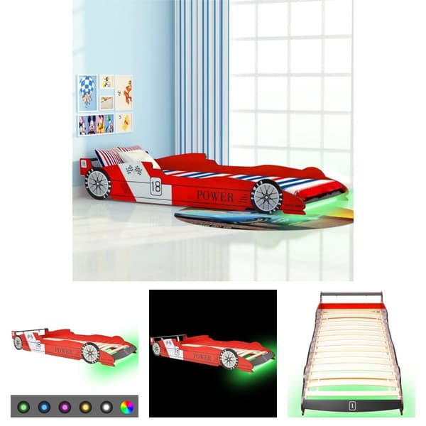 The Living Store LED Barnsäng racerbil 90x200 cm röd - Spjälsängar & barnsängar