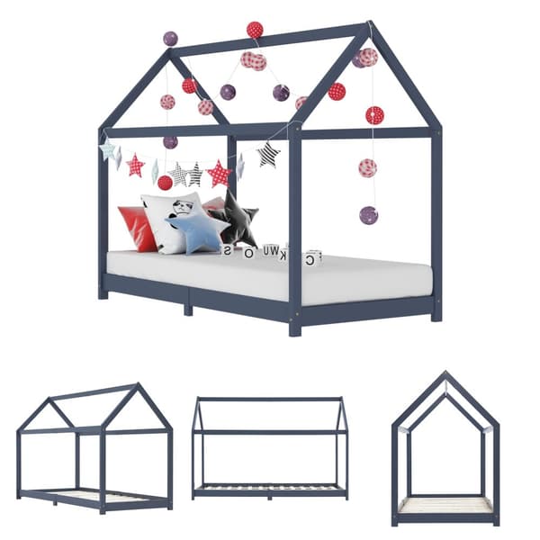 The Living Store sengestel til børneseng 90 x 200 cm massivt fyrretræ grå -  Tremmesenge & børnesenge