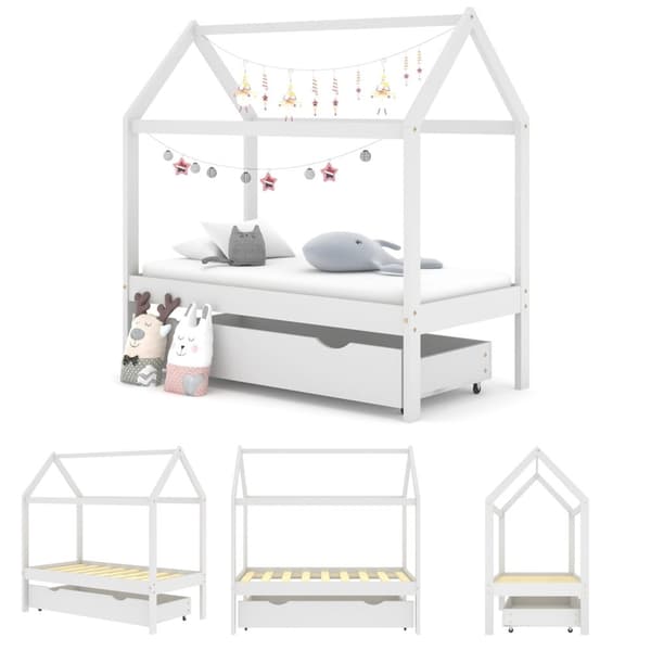 The Living Store sengestel til børneseng 70x140 cm med skuffe fyrretræ hvid - Tremmesenge & børnesenge