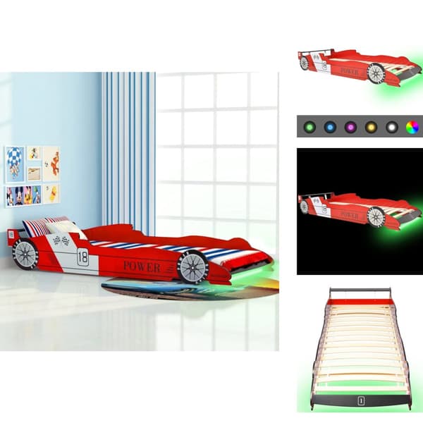 Matka- & lastensängyt - Living Lastensänky LED-valolla kilpa-auto 90x200 cm Punainen