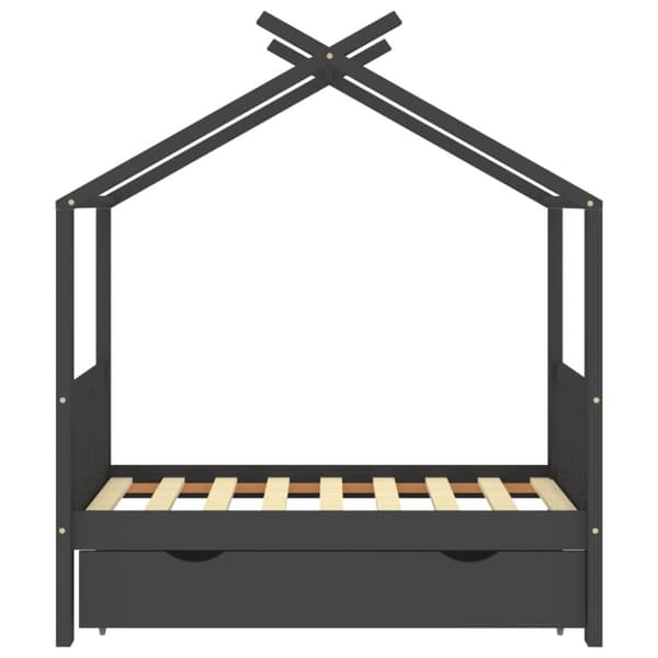 Tremmesenge & børnesenge - Living sengestel til børn + skuffe 70x140 cm massivt fyrretræ mørkegrå