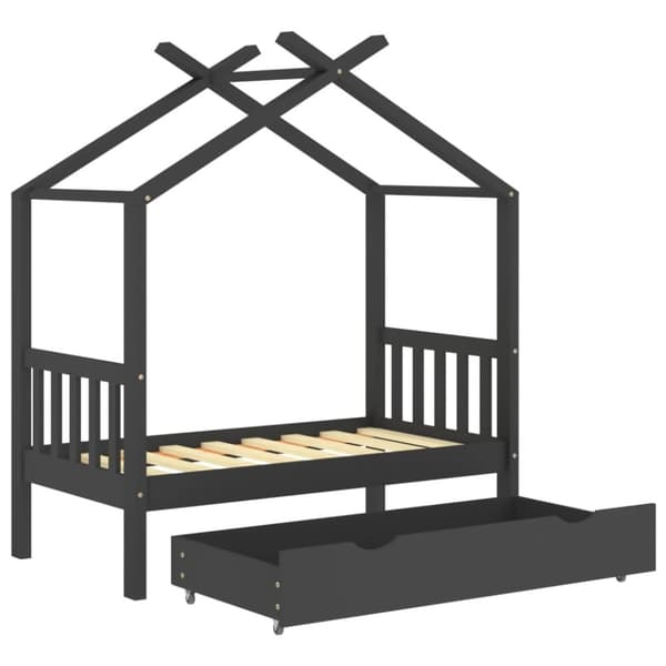 Tremmesenge & børnesenge - Living sengestel til børn + skuffe 70x140 cm massivt fyrretræ mørkegrå