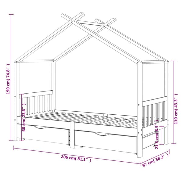 Sengeramme til børn 90x200 cm med skuffer massivt fyrretræ hvid - Sengeramme - Sengerammer - Home & Living