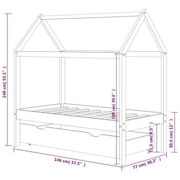 Barnsäng med låda mörkgrå massiv furu 70x140 cm - Barnsäng - Barnsängar - Home & Living