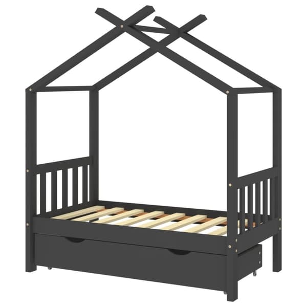 Sengestel til børn + skuffe 70x140 cm massivt fyrretræ mørkegrå - Sengestel Til Børneseng - Sengeramme Til Børneseng - Home & Living