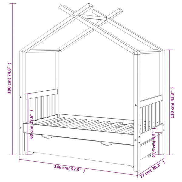 Sengestel til børn + skuffe 70x140 cm massivt fyrretræ mørkegrå - Sengestel Til Børneseng - Sengeramme Til Børneseng - Home & Living