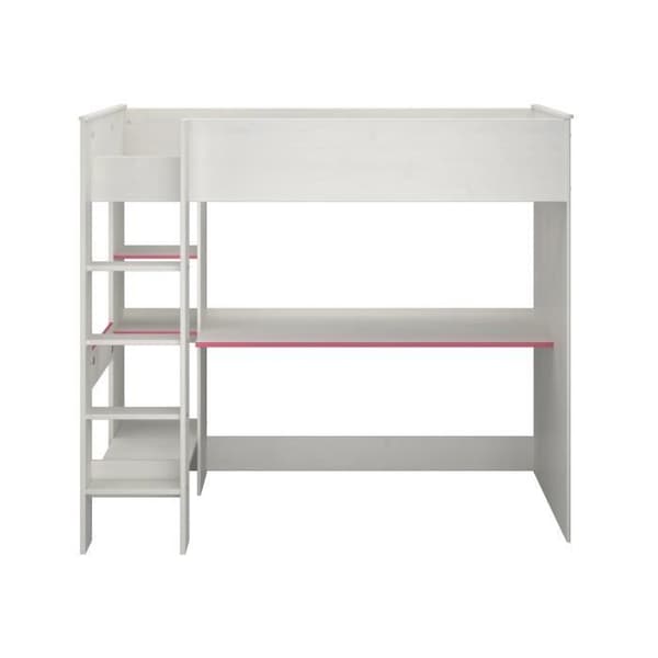 PARISOT JIM Modern entresolsäng för barn med dekor i Memphis furu och vändbar blå eller rosa kant - L 90 x L 200 cm