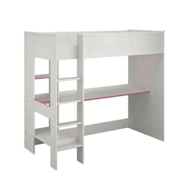 PARISOT JIM Modern entresolsäng för barn med dekor i Memphis furu och vändbar blå eller rosa kant - L 90 x L 200 cm