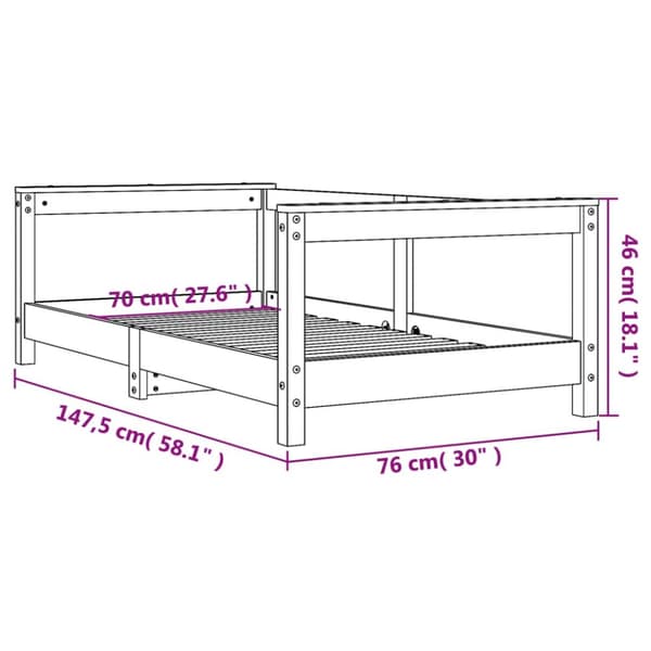 sengeramme til juniorseng 70x140 cm massivt fyrretræ