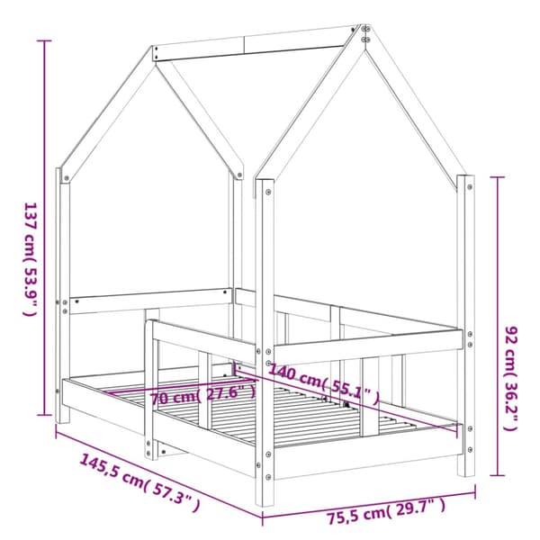 sengeramme til juniorseng 70x140 cm massivt fyrretræ