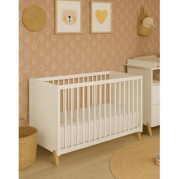 Babysäng - 120 x 60 cm - Babyprice Joy Natural - Vit - På naturliga träben