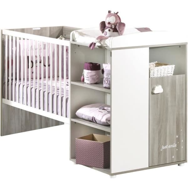 Kombinerad säng - 120x60cm - Konvertibel till 90x190cm - Babyprice Smile - Flintaek