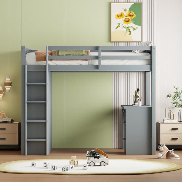 Lit mezzanine 90x200cm - lit enfant multifonctionnel - équipé d'une armoire et un bureau - en pin massif - Sika