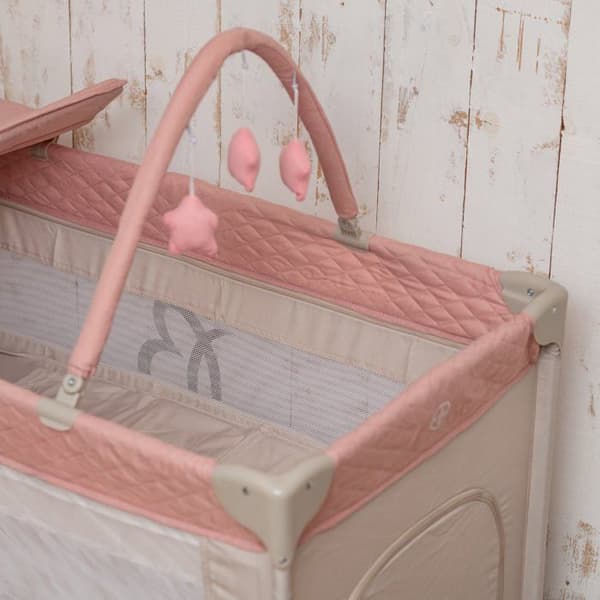 BEBELISSIMO - Resesäng för baby - hopfällbar säng - från födseln - Låt oss sova - skötbord och leksaker - rosa