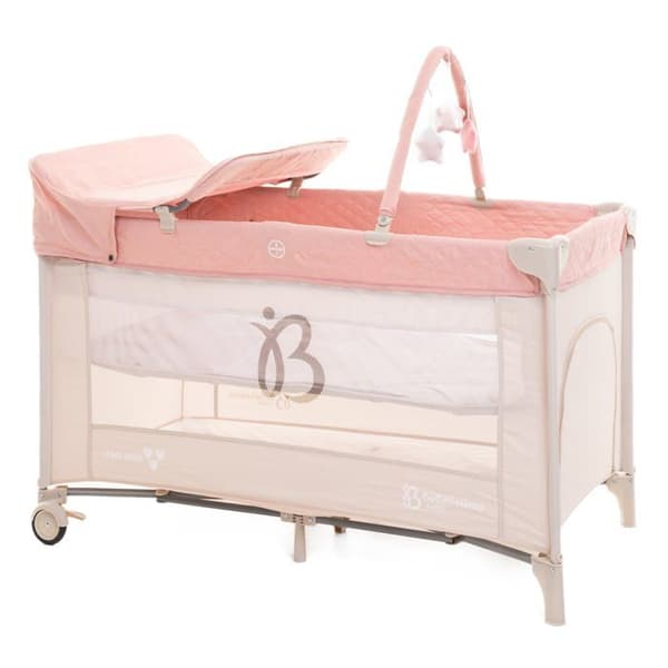 BEBELISSIMO - Resesäng för baby - hopfällbar säng - från födseln - Låt oss sova - skötbord och leksaker - rosa