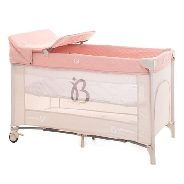 BEBELISSIMO - Resesäng för baby - hopfällbar säng - från födseln - Låt oss sova - 2 våningar - skötbord - rosa