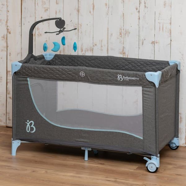 BEBELISSIMO - Resesäng för baby - babyvagga - från födseln - Natt - hopfällbar säng - 2 våningar - blå