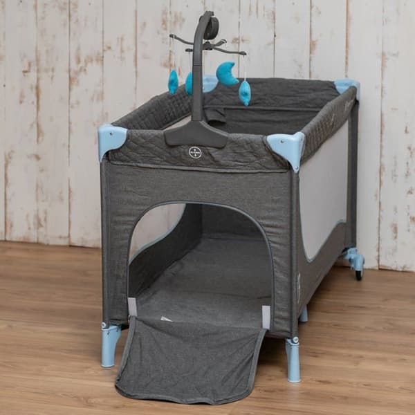 BEBELISSIMO - Resesäng för baby - babyvagga - från födseln - Natt - hopfällbar säng - 2 våningar - blå