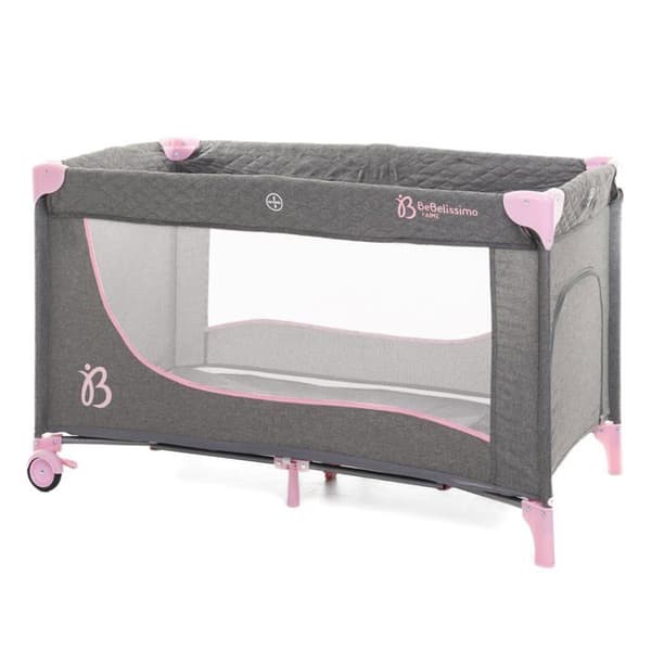 BEBELISSIMO - Resesäng för baby - babyvagga - från födseln - Natt - hopfällbar säng - 2 våningar - rosa