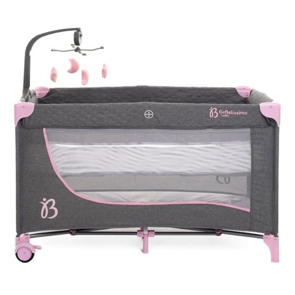 BEBELISSIMO - Resesäng för baby - babyvagga - från födseln - Natt - hopfällbar säng - 2 våningar - rosa