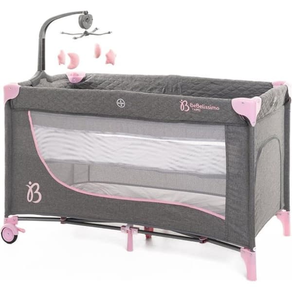 BEBELISSIMO - Resesäng för baby - babyvagga - från födseln - Natt - hopfällbar säng - 2 våningar - rosa