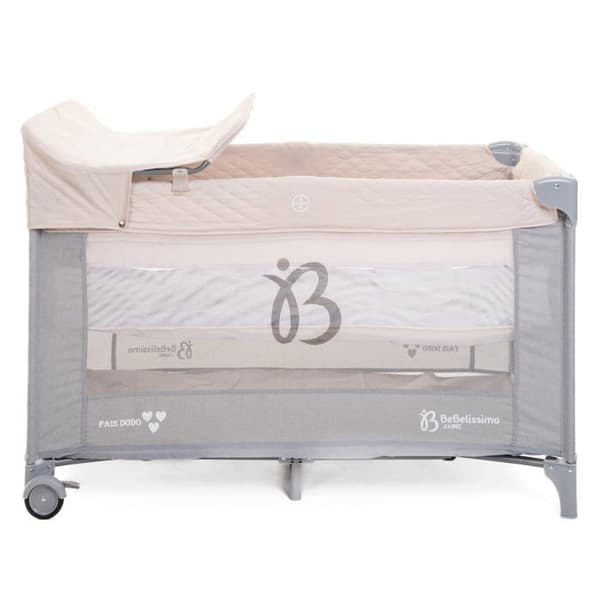 BEBELISSIMO - Resesäng för baby - hopfällbar säng - från födseln - Låt oss sova - 2 våningar - skötbord - beige/grå