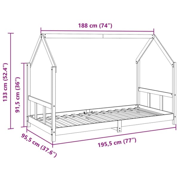 vidaXL Sengeramme for barn voksbrun 90x190 cm heltre furu