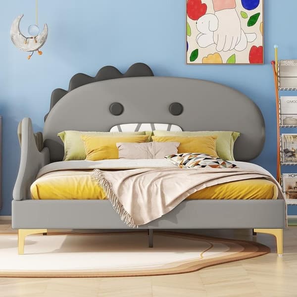 140*200cm Barnbett, tecknad dinosaurieform, plattbett, PU-material