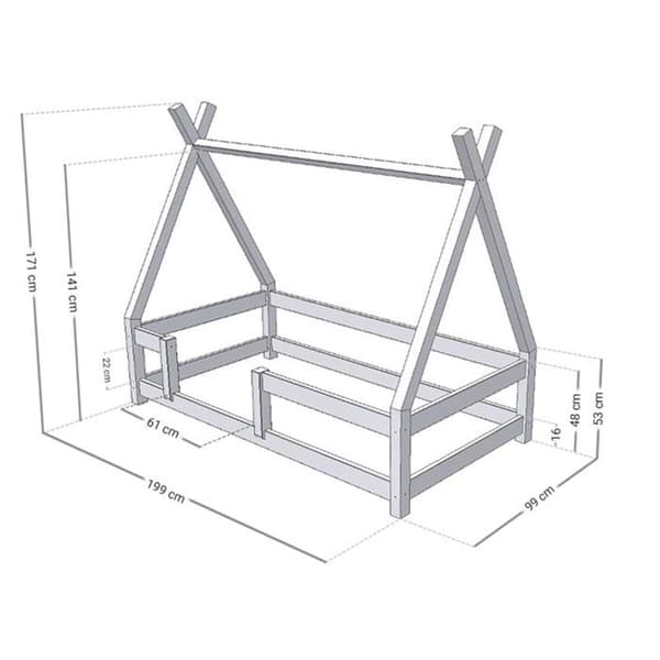 Lits enkel i trä - Benlemi - NAKANA - Grå tipi - 90x190cm - 1 plats