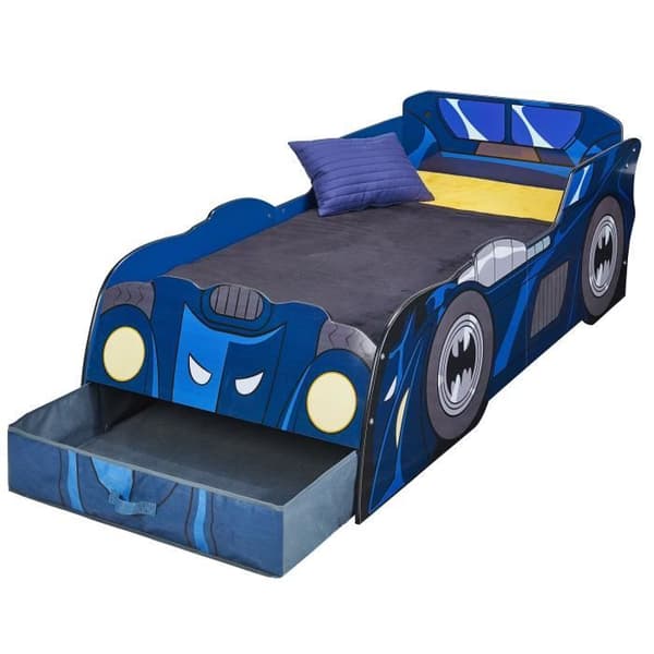 Batman Batmobil - Ljusande barnbil med förvaring, för madrass 140cm x 70cm