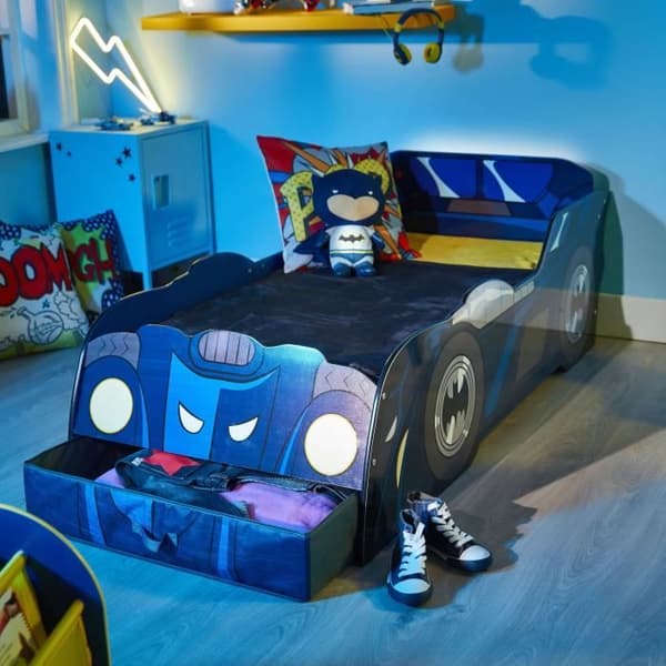 Batman Batmobil - Ljusande barnbil med förvaring, för madrass 140cm x 70cm