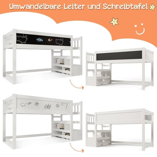 Massiv Fyrretræ Mezzanin Seng - 90x200cm - Tavle - Hvid