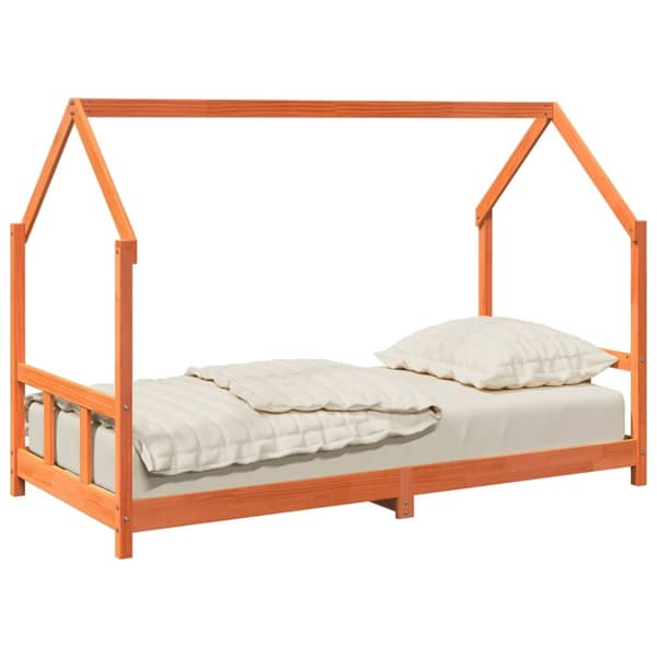 sengeramme til juniorseng 90x190 cm massivt fyrretræ gyldenbrun