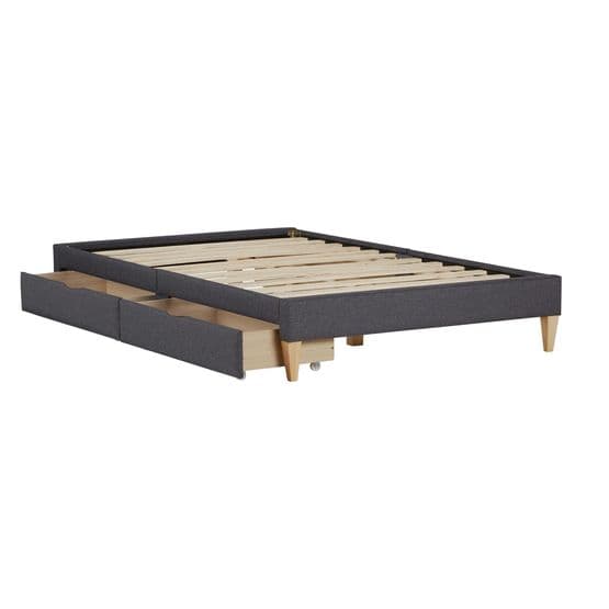 Enkelsäng - Träram Med Madrass Och Lådor - Stoppat Tyg - 90x200 Cm - Grå