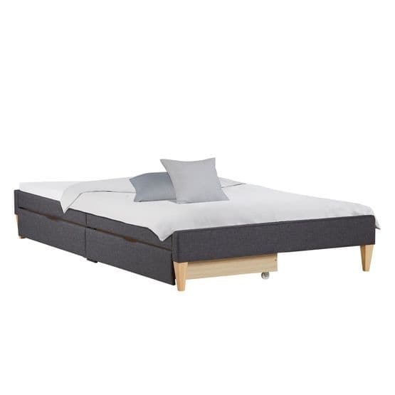 Enkelsäng - Träram Med Madrass Och Lådor - Stoppat Tyg - 90x200 Cm - Grå