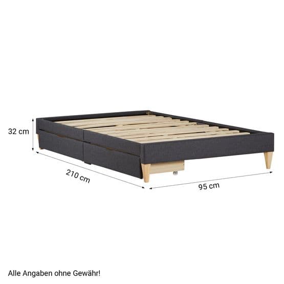 Enkelsäng - Träram Med Madrass Och Lådor - Stoppat Tyg - 90x200 Cm - Grå