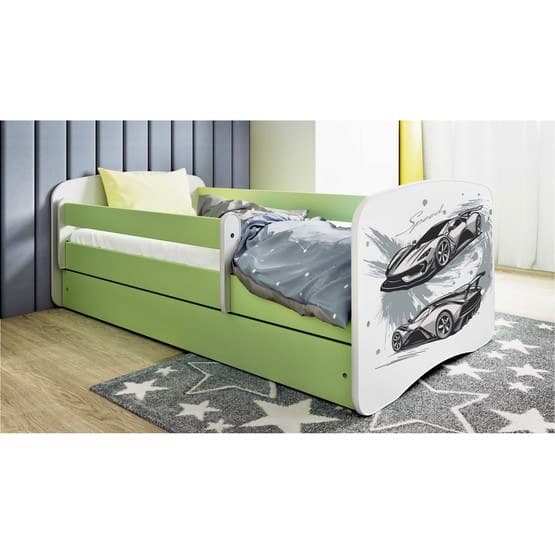 Tremmeseng - Babydreams Grøn Med Kasse Og Madras - Sportsvogn 180x80 Cm