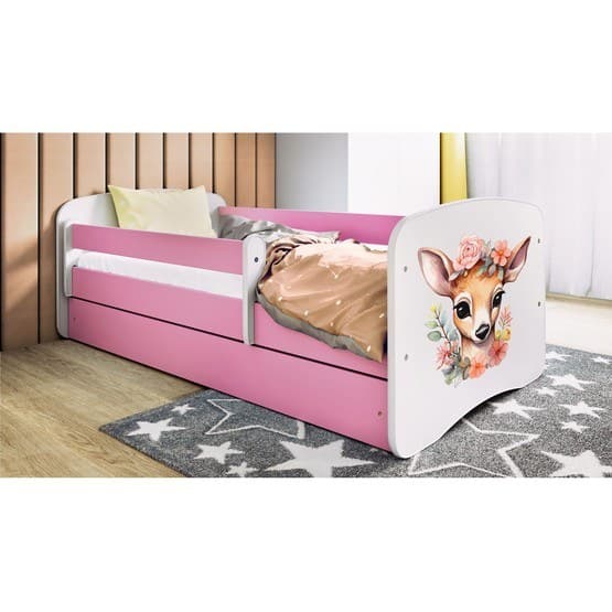 Tremmeseng - Babydreams Pink Med Æske Og Madras - Bambi 140x70 Cm