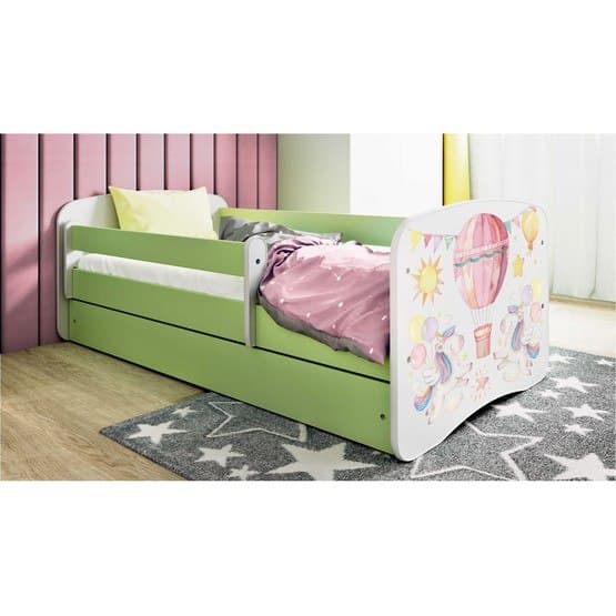 Tremmeseng - Babydreams Grøn Med Æske Og Madras - Ballon 140x70 Cm