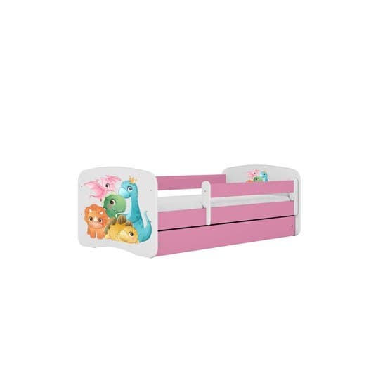 Barnsäng - Babydreams Rosa Med Låda Och Madrass - Små Dinosaurier 180x80 Cm