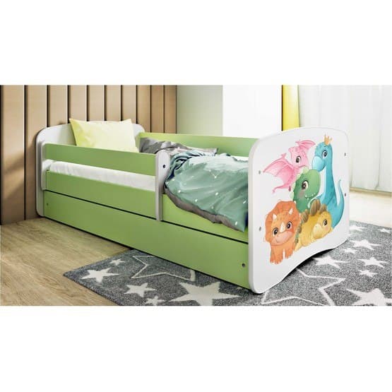 Tremmeseng - Babydreams Grøn Med Skuffe - Små Dinosaurer 160x80 Cm