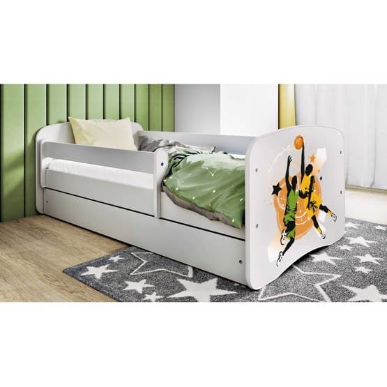 Tremmeseng - Babydreams Hvid Med Skuffe Og Madras - Basketball 140x70 Cm