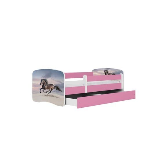 Barnsäng - Babydreams Rosa Med Låda - Galloperande Hästar 140x70 Cm