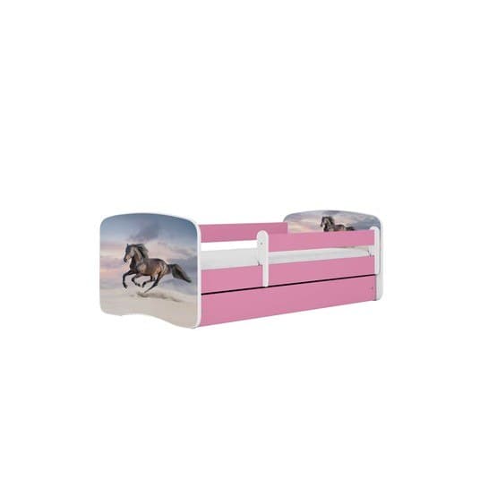 Barnsäng - Babydreams Rosa Med Låda - Galloperande Hästar 140x70 Cm