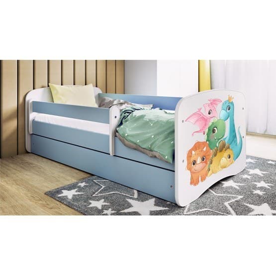 Tremmeseng - Babydreams Blå Med Skuffe - Små Dinosaurer 180x80 Cm