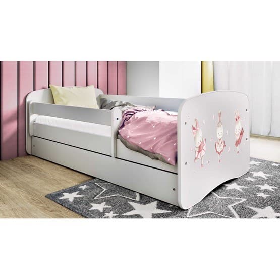 Barnsäng - Babydreams Vit Med Låda Och Madrass - Kaniner 180x80 Cm