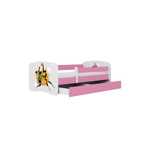 Tremmeseng - Babydreams Pink Med Æske Og Madras - Basketball 140x70 Cm