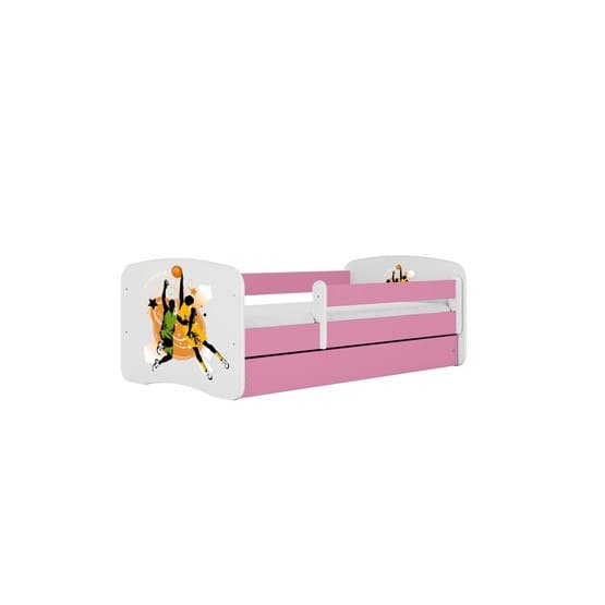 Tremmeseng - Babydreams Pink Med Æske Og Madras - Basketball 140x70 Cm