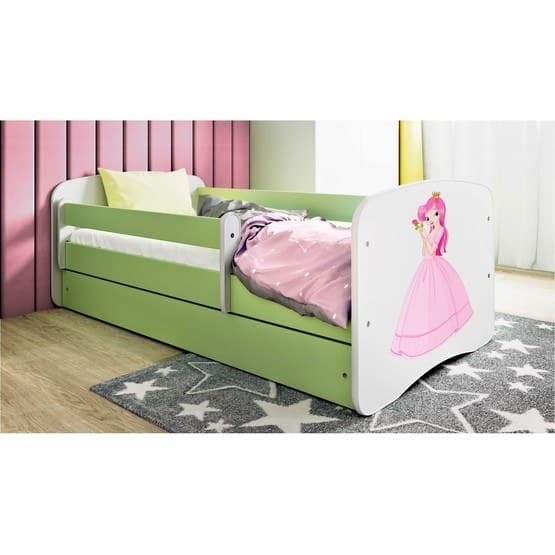 Barnsäng - Babydreams Grön Med Låda Och Madrass - Prinsessa 180x80 Cm
